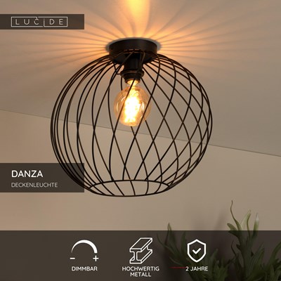 Lucide DANZA - Deckenleuchte - Ø 40 cm - 1xE27 - Schwarz